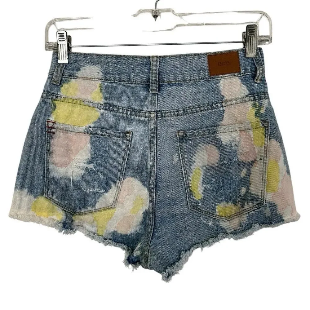 BDG Urban Outfitters High Rise Distress Dree Cheeky Shorts Size 25W Blue Jean